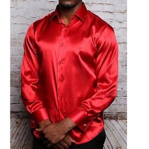 Insomnia by Manzini Satin Spandex Stretch Dress Shirt, Red, 2XL